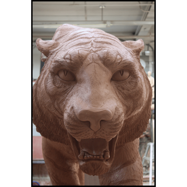 photo of clay model of sculpture of tiger