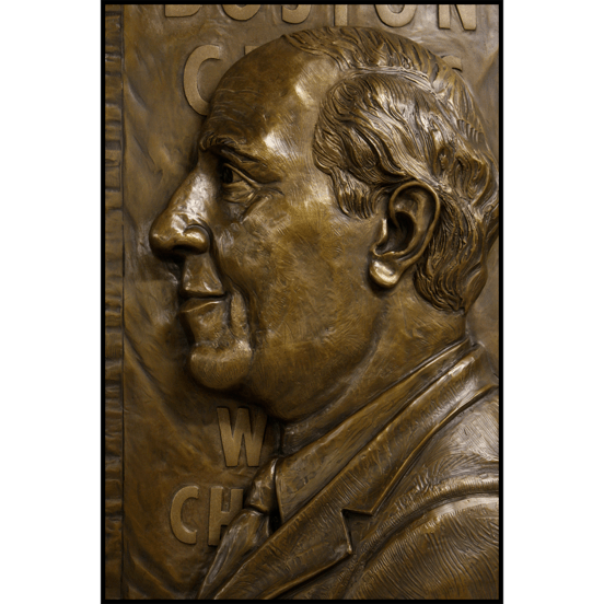 bronze relief portrait sculpture of Celtics coach Red Auerbach