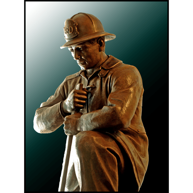 photo of bronze sculpture of firefighter